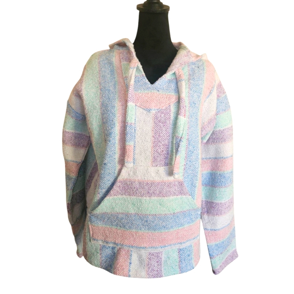 EARTHBOUND Pastel Multicolor Striped Baja Hoodie  Size M